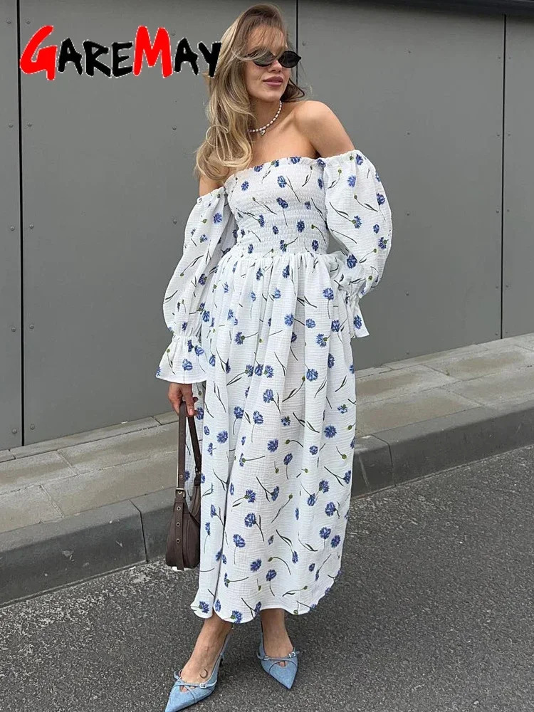 Womens Summer Cotton Dress 100 Elegant Ruffle Midi Floral Print with Side Slits Flower Vintage Muslin for Women 250207