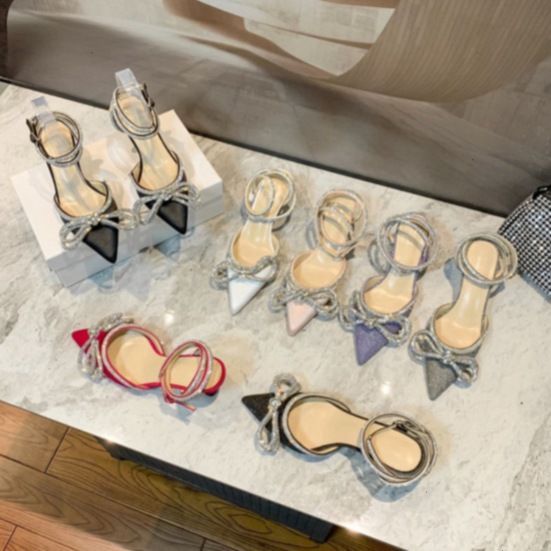 Rhinestone Femmes Pumps Crystal Bowknot Satin Summer Lady Chaussures en cuir Mach High Heels Party Prom Shoe A024