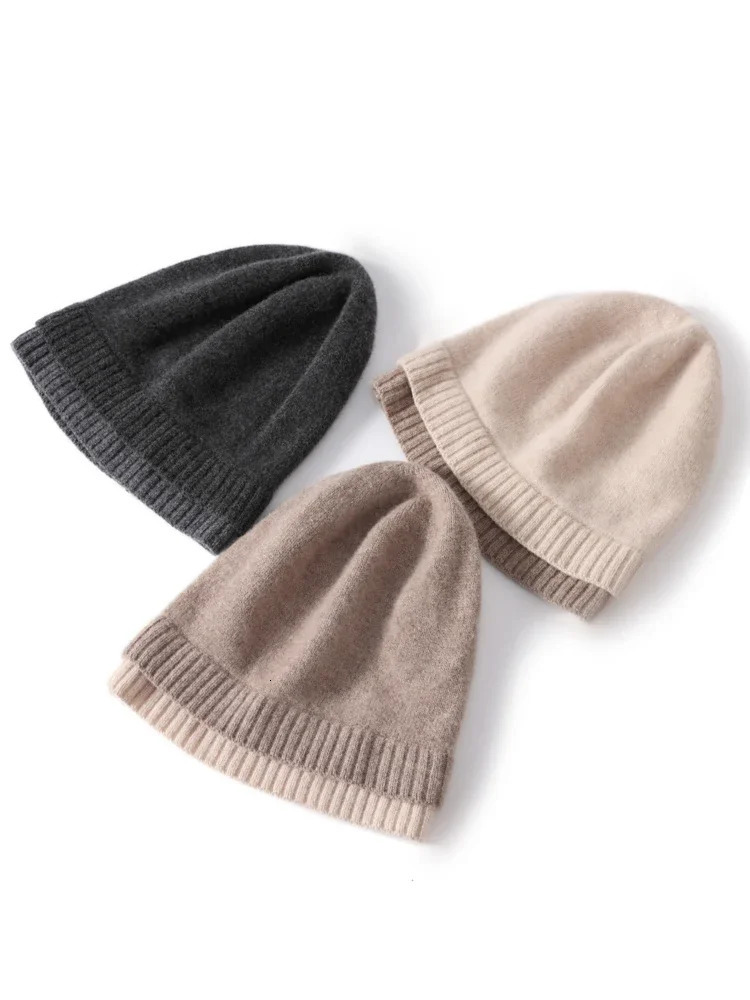 100% Wool Knit Caps Fashion Double Layer Hem Deco Unisex Beanies Pure Wool Warm Hat Soft Cozy Spring Outdoor Casual 250221