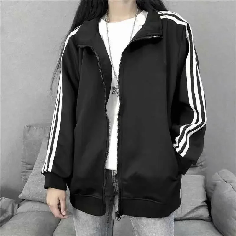 Spring Summer Womens Sport Baseball Jacket Loose Fit Korean Style Thin Cloth Crew Neck Student Black Womens Trendy Jacket 250116