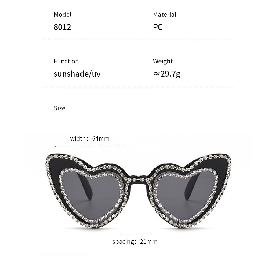 Stage Wear Dance Accessories Diamond-set sunglasses Peach heart cute sunglasses Hipster glasses