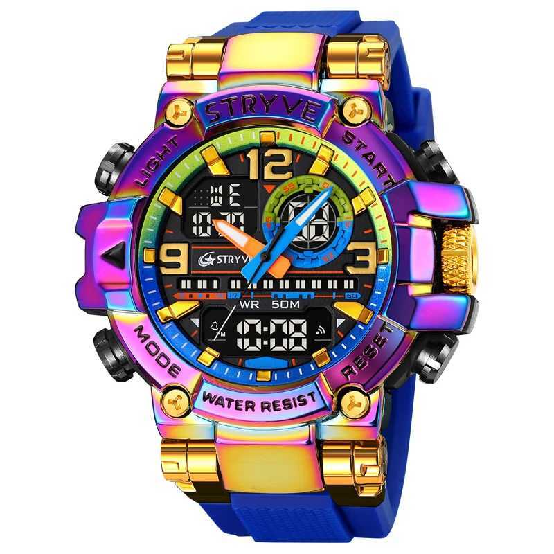 New STRYVE Watch for Mens Digital-Analog Dual Movement Calendar Luminous Waterproof Watches Fashion Sports Mens Watch 8025 Z250207