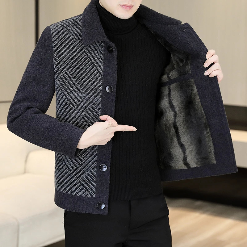 Fashion Winter Casual Short Wool Blends Jacket Mink Fur Slim Fit Thickened Mens Warm Social Business Overcoat 250109Z