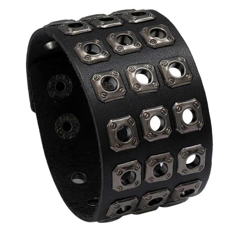 Newest Wide PU Leather Bracelet Punk Bracelet Adjustable Goth Cuff Bracelet Gothic Rivet Buckle Wristband For Women Mens Jewelry Y250208