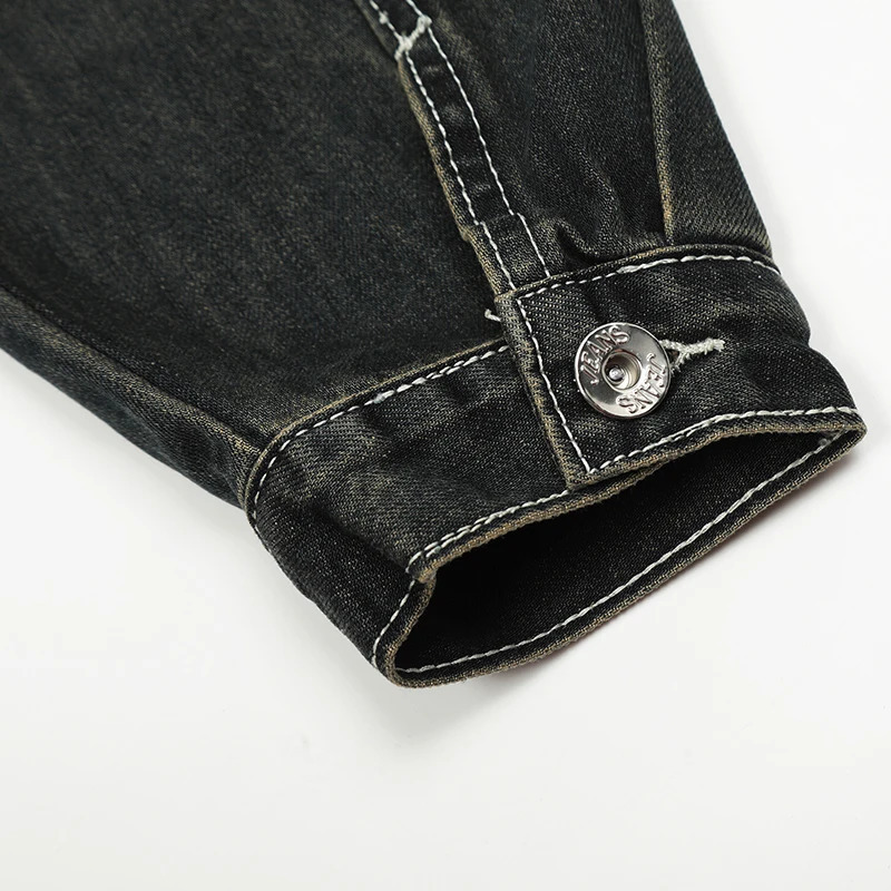 UPRAKF Streetwear Washed Lapel Denim Jacket Men Vintage Fashion High Street Long Sleeve Coat Y2K Casual Tops Loose 250207