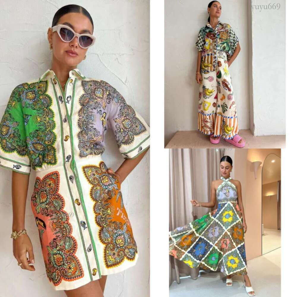 Fashion Women Linen Shirt Dress Flower Printed Shirt Skirt Casual Slim Fit Long Cotton Linen Clothes