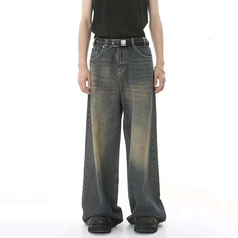 New Men's Baggy Straight Wide Leg Jeans Male Fashion Vintage Wash Casual Denim Pants Youth Popular Brand Streetwear Trousers