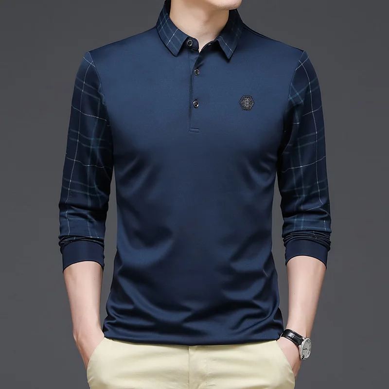 Spring Autumn Contrast Color Plaid Fashion Long Sleeve Polo Shirts Man High Street Casual Button Korean Style Y2K Pullovers 250207