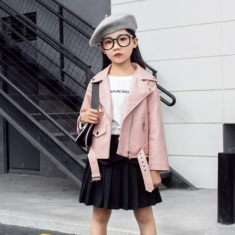 Childrens Leather Jackets Spring Autumn Girls Zipper PU Leather Jacket Fashion Toddler Kids Motor Coat XMP13 250117