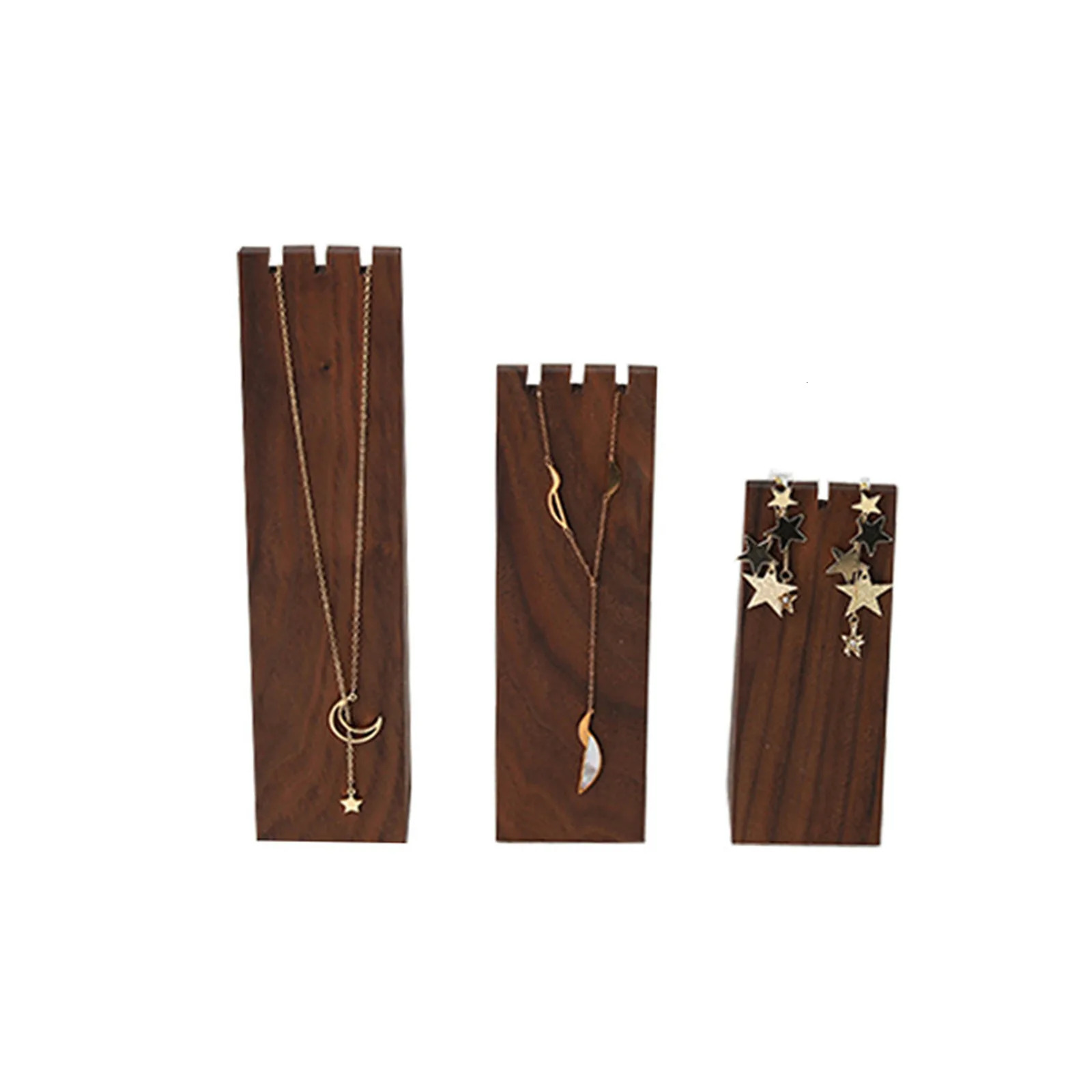 Dark Brown High-end Black Walnut Wood Necklace Bracelet Earring Display Stand Storage Po Props Jewelry Display Stand 1Pc 250221