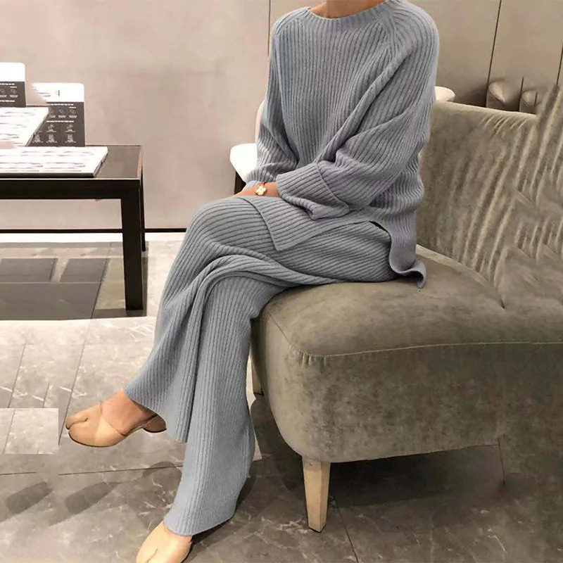 Womens Knit Lounge Sets Sweater Home Street Daily Basic Pure Simple Soft Sport Sweater Pants Fall Winter Round Neck Long Sleeve 250207