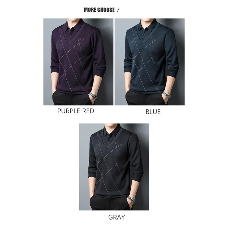 BROWON Graphic T Shirts Men 2024 Autumn Long Sleeve Twopiece Tshirt Male Fashion Casual Plaid Shirt Tops 250207