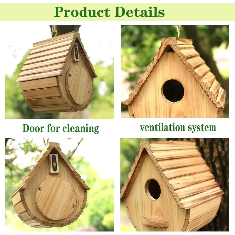 Outdoor Bird Houses Natural Wooden Bird Hut Clearance Bluebird Finch Hanger Birdhouse for Garden Viewing 250207