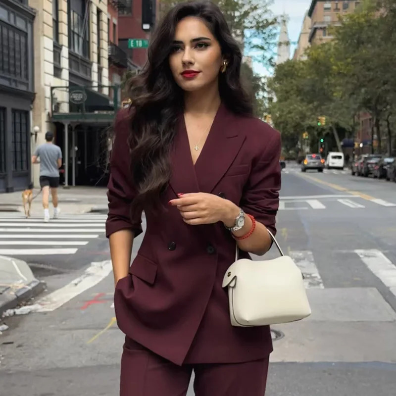 HXAO Womens Blazer Office Wear Women Burgundy Blazers Outerwears Autumn Suit Jacket Red Long Sleeve Coats Mujer 250208wtt