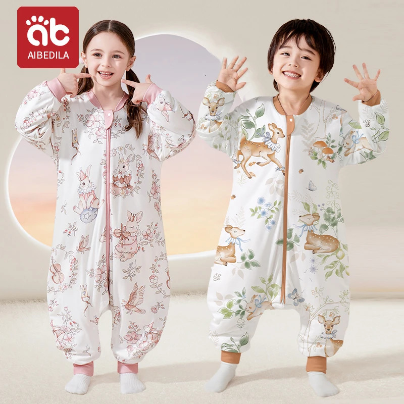 AIBEDILA Kids Onesie Boys Girls Long Sleeve Bamboo Cotton Pajamas Children Winter Cartoon Pyjama Baby Sleepwear Sleeping Bag 250113