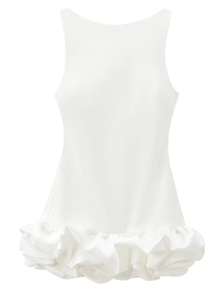 TRAF White Short Dress Ruffle Backless Party Dresses Black Red Sleeveless Bodycon Mini Woman Summer Sexy 250208