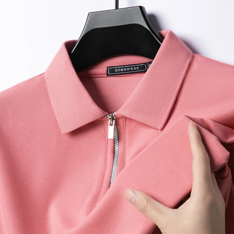 Summer Mens Casual Slim Fit Polo Shirt Flip Collar Breathable Half Zipper Short Sleeve Top Solid Color Comfortable Tshirt 250121