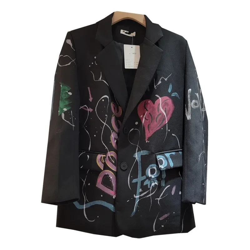 YEAE Autumn foreign style graffiti printing feels personalized suit jacket loose versatile top 250207