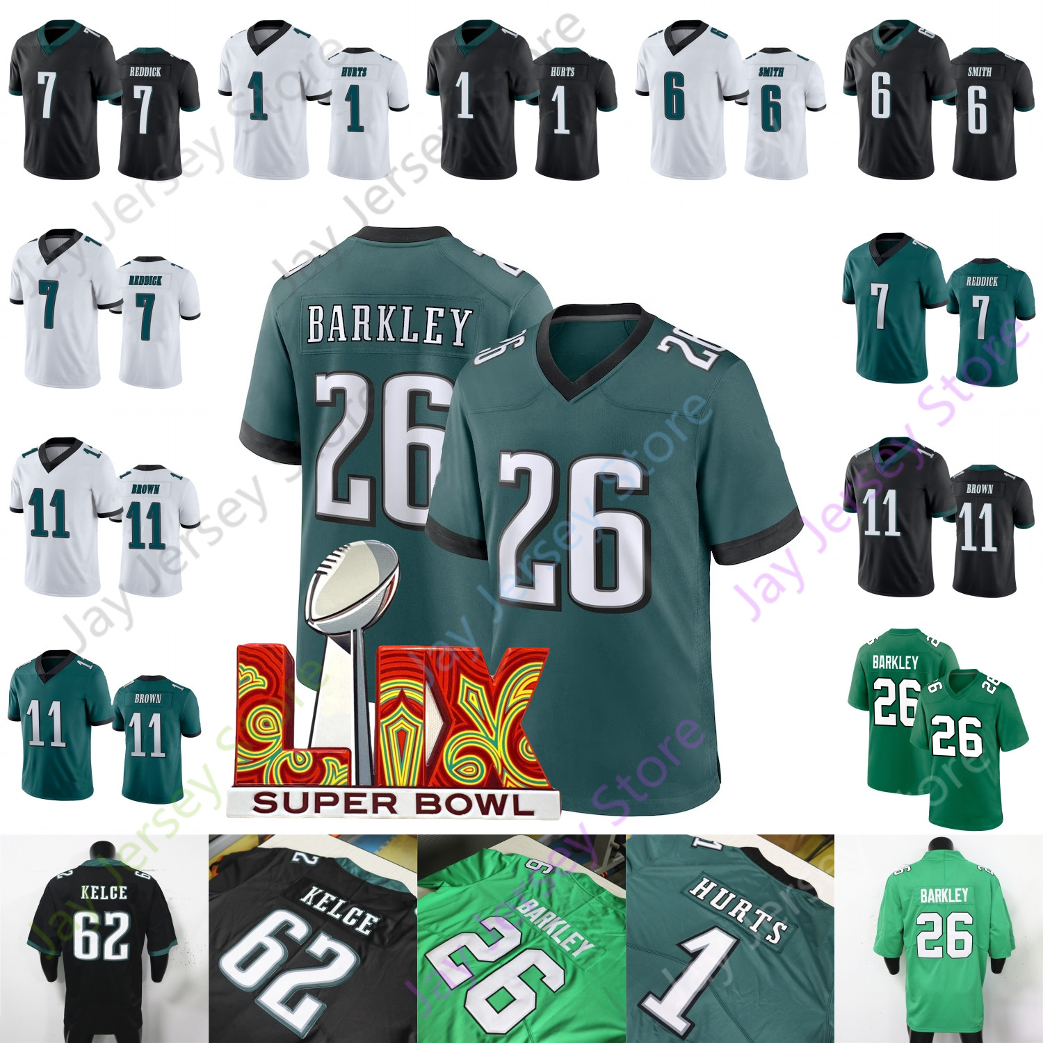 Custom Football Jersey Saquon Barkley Kenny Pickett Jason Kelce Jalen Hurts Slay Jr Gainwell Brown Cox Swift Goedert Davis Dawkins Kelee Ringo Jahan Dotson Youth 4XL