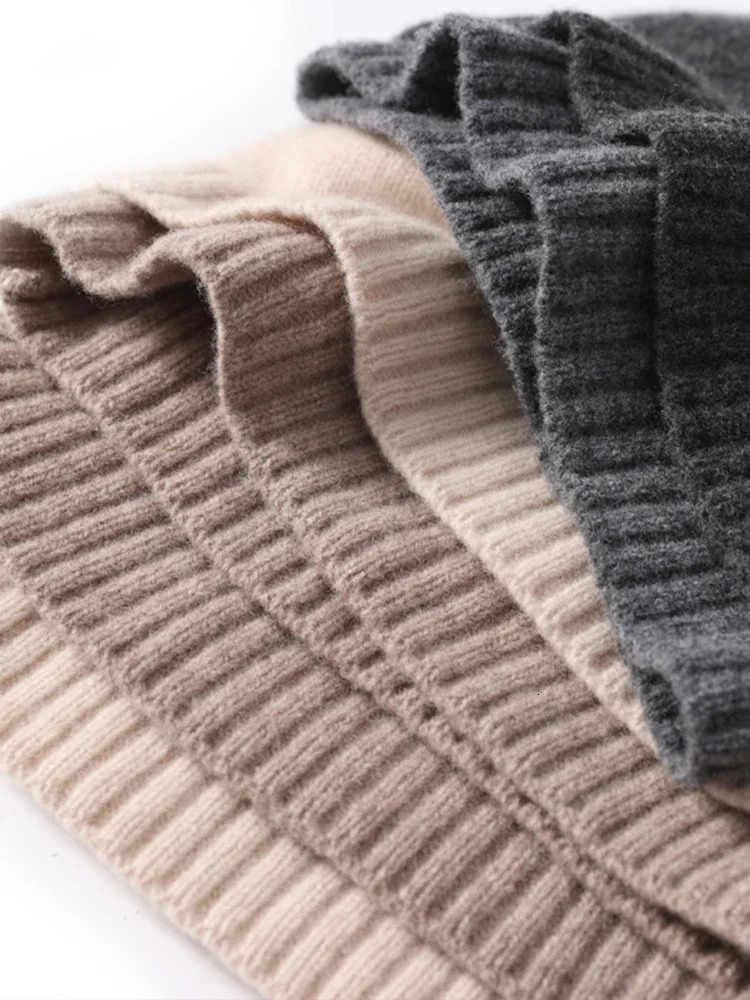 100% Wool Knit Caps Fashion Double Layer Hem Deco Unisex Beanies Pure Wool Warm Hat Soft Cozy Spring Outdoor Casual 250221