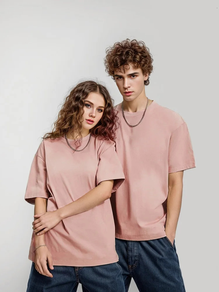 9.9oz 280gsm High Qualtity Oversized Heavy T-shirt for Men Short Sleeve Tee Cotton Solid Color Trend Leisure Green White Black 250207