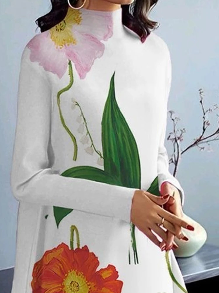 Yeezzi 2024 spring and autumn long sleeved Aline dress for women loose floral print elegant party evening Midi 250207