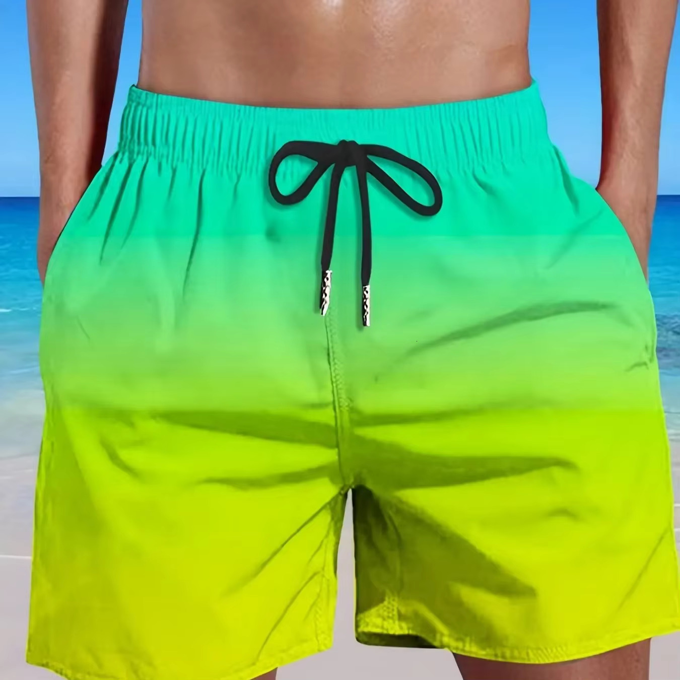 Men's Plus Size Gradient Casual Holiday Stretch Drawstring Sports Pants Summer Beach Shorts