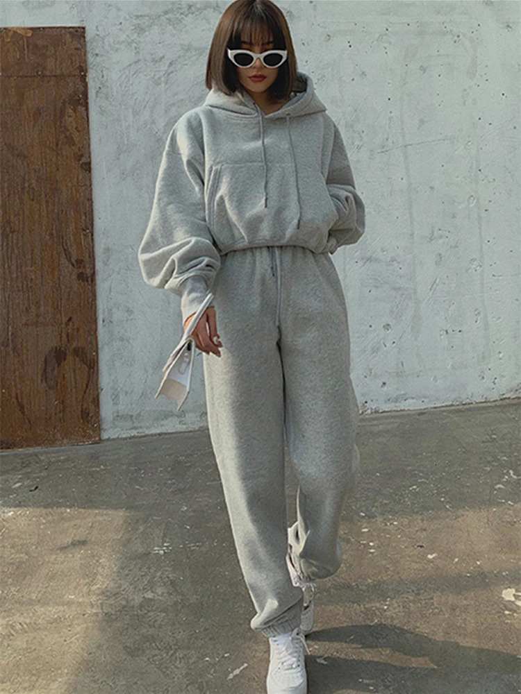 Hoodies Suit Winter Spring Solid Casual Tracksuit Women Fleece 2 Pieces Set Sports Sweatshirts Pullover Sweatpants Wholesale 250207