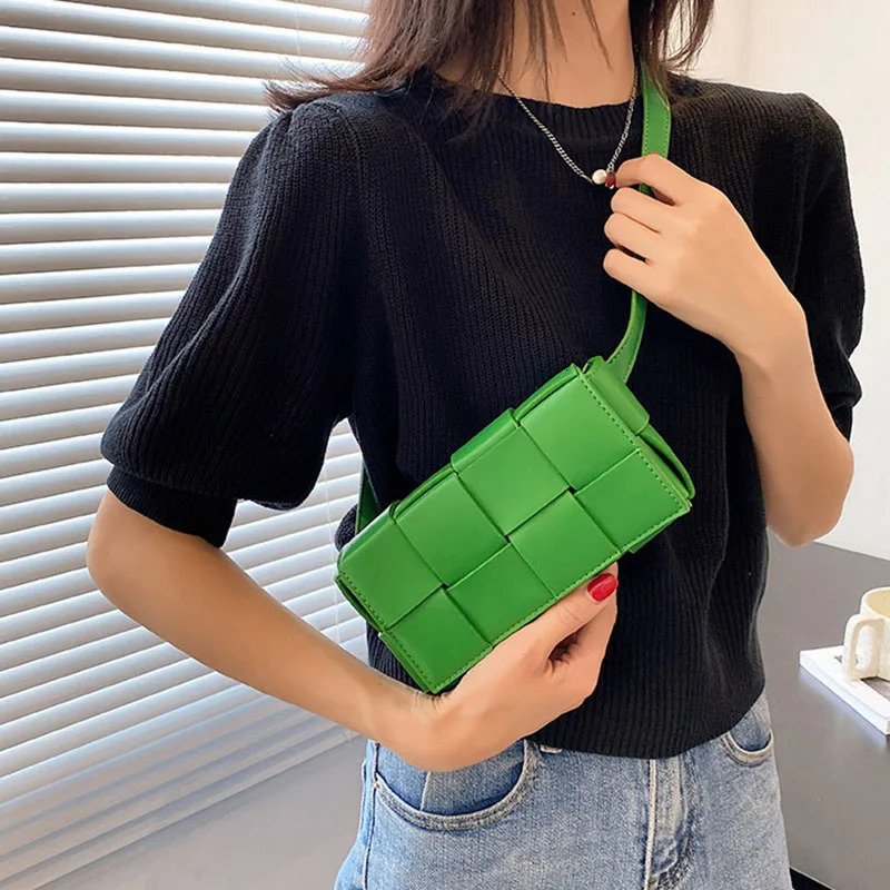 Leather Woven Small Waist Bags For Women Shoulder Bag Trend Women Hand Bag Female Messenger bag Drop 250208
