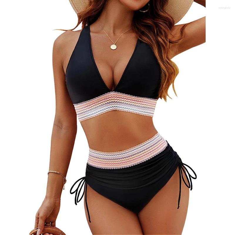 Womens Swimwear Sexy Bikini 2025 Women High Waisted Sets Female Swimsuits Two Pieces Drawstring One Piece Bathing Suit Beahwear