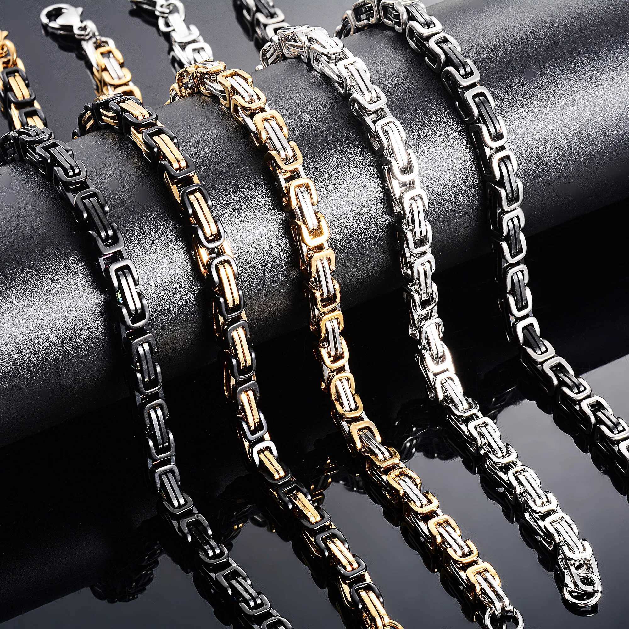 Vintage stainless steel Byzantine bracelet for men short and chubby punk bracelet hip-hop boy ankle bracelet metal jewelry 5mm 23cm Y250208