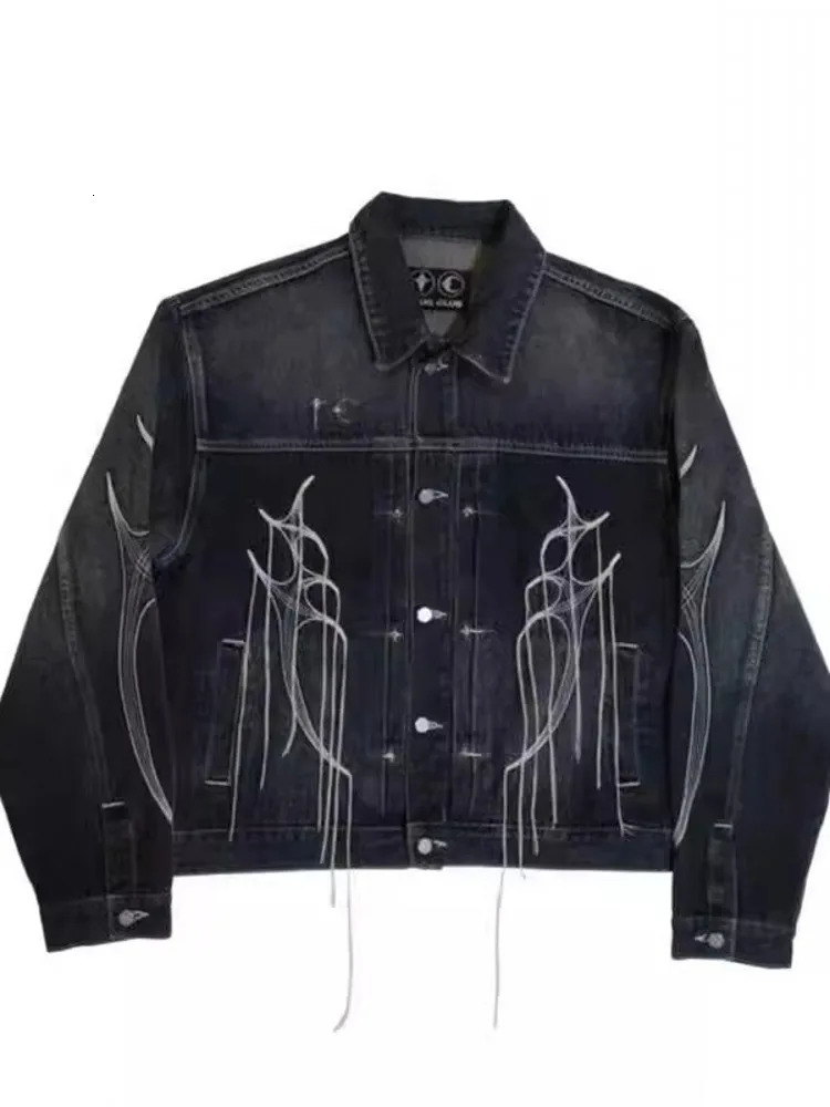 High Street Mens Loose Fit Tassels y Denim Jacket Jeans Two Piece Set Stage Show Outfits Hip Hop Cowboy Sets 250108