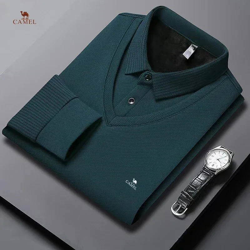 Spring and summer mens street fashion lapel button solid color highend casual comfortable sports long sleeved polo shirt 250207