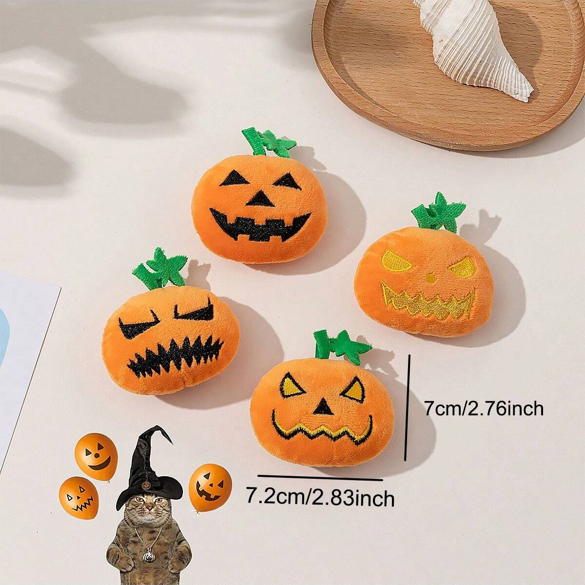 10pc-Cat dog interactive squeaking Halloween pumpkin plush toy, filled toy with sound, non battery powered