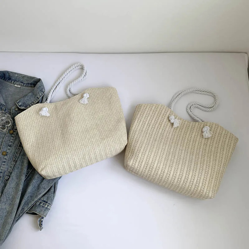 Straw Woven Large Capacity Bag Female Summer Beach Woven Bag Womens Bag Single Shoulder Tote Large Bag 250206
