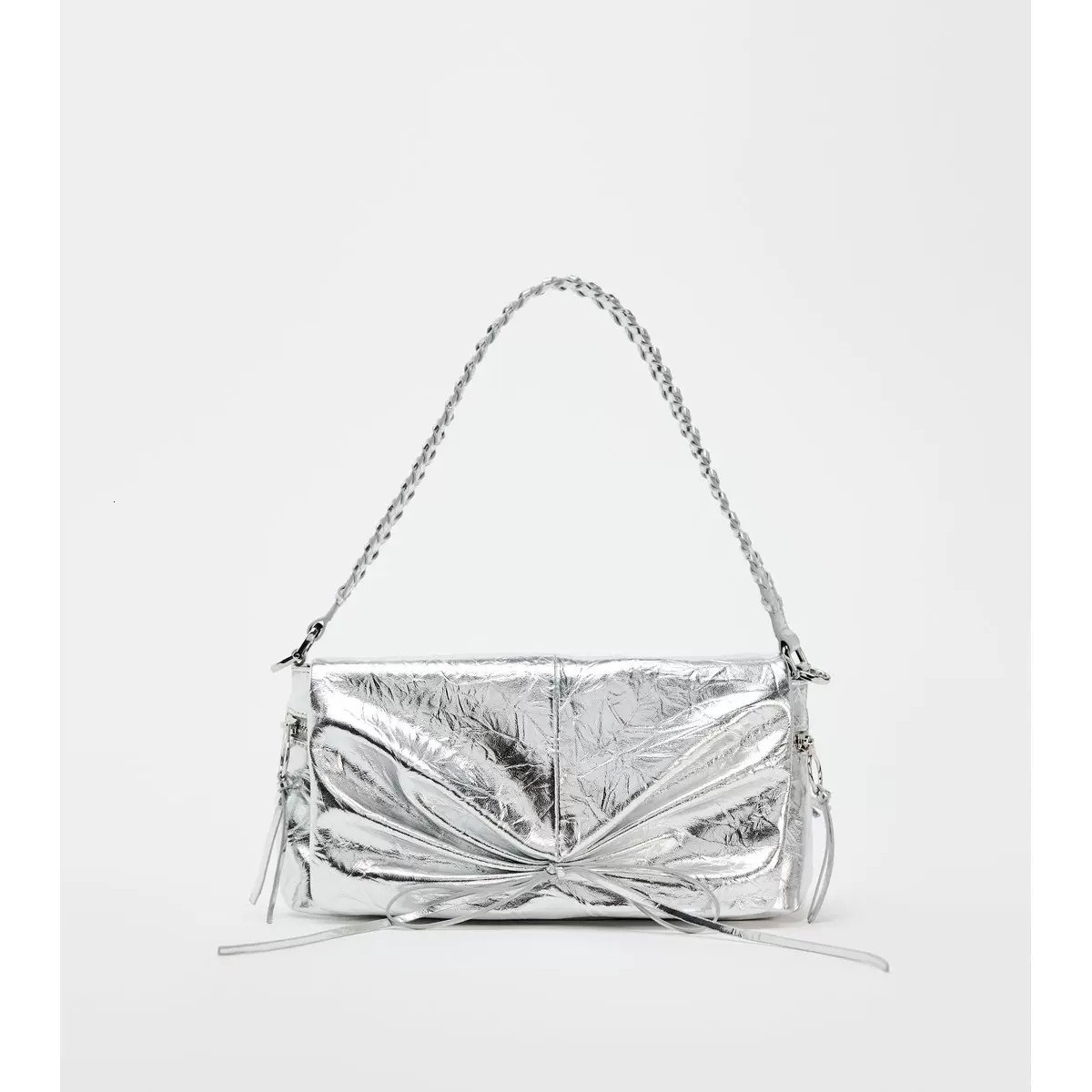 designer bag Z Home 2024 Summer New Women's Premium Silver Bow Flip Metal Fold Decoration Shoulder Bag