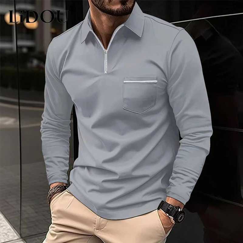 2023 Spring Autumn New Solid Color Fashion Turn-down Collar Long Sleeve Polo Shirts Man Casual Zipper Pockets All-match PulloverT250207