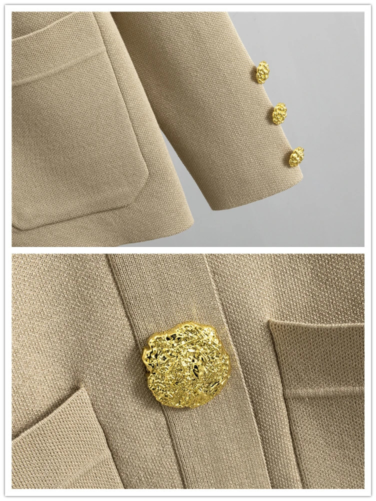 Fall Winter Womens Knit Sweater Sets Large Gold Button V-neck Cardigan Coats Conjunto High Waist Baggy 95cm Wide Leg Pants Suit 250207