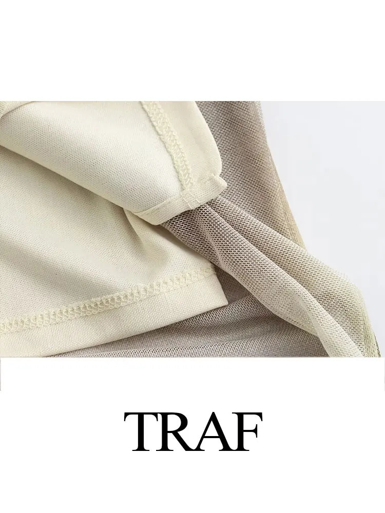 TRAF 2024 Summer Fashion Womens Twill Print Pleated Midi Dress O Neck Sleeveless Slim Robe Elegant Dresses For Evening Party 250207
