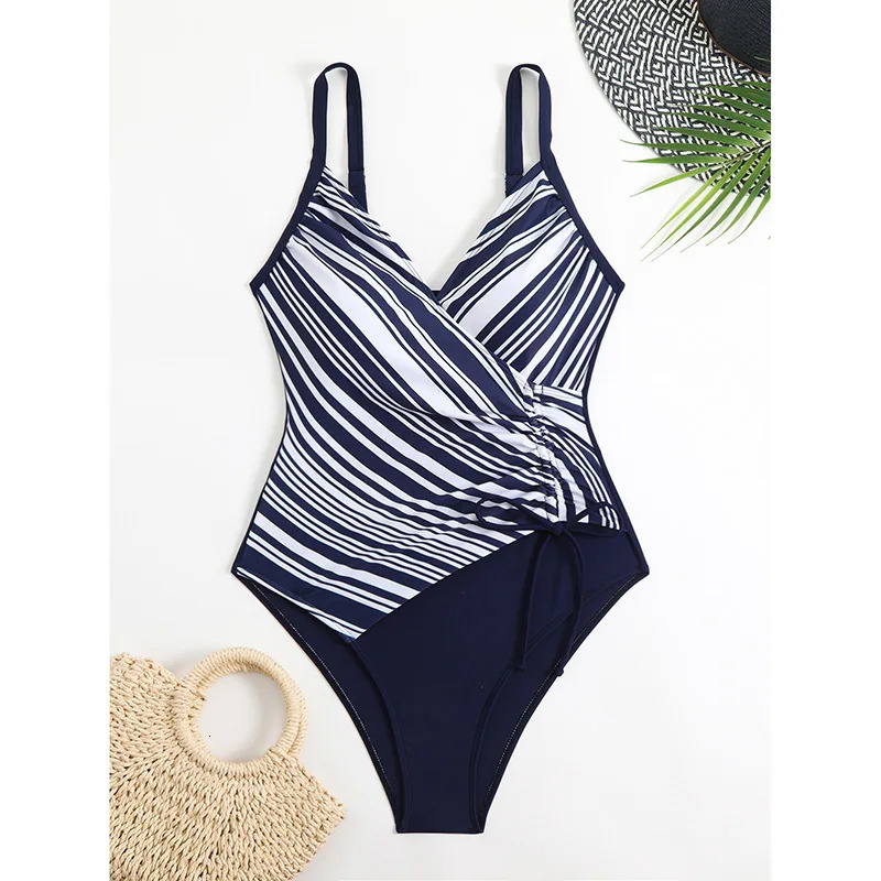 2025 Fashion Solid Deep V Neck One Piece Swimsuit Women Hollow Out Pleate Swimwear Beach Strile Bathing Suit Bandage 250206