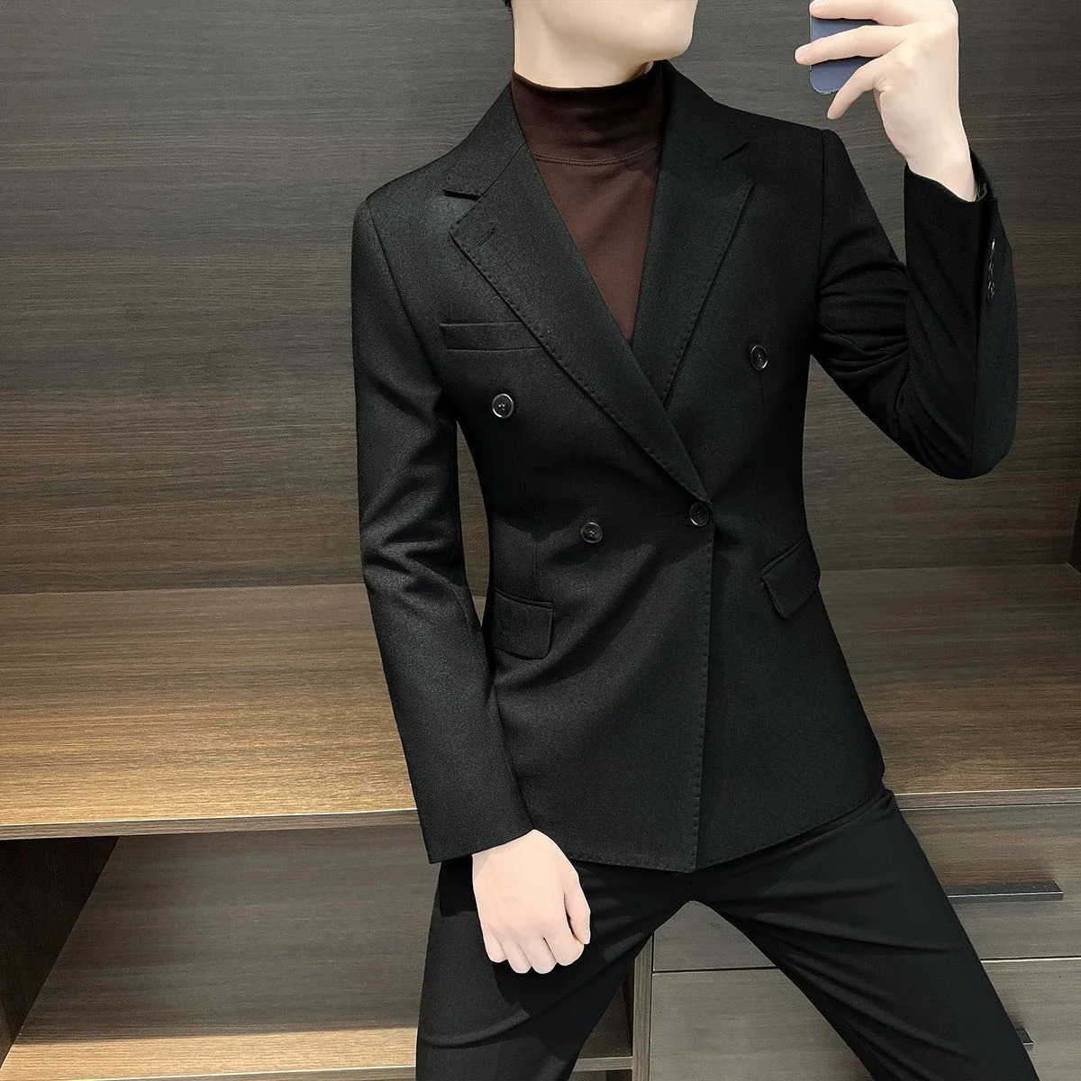 Male Business Blazer Casual Coat Double Breasted Fashion 2024 Vintage In Mens Suit Dress Jackets Fashionable Single Models 250208Z