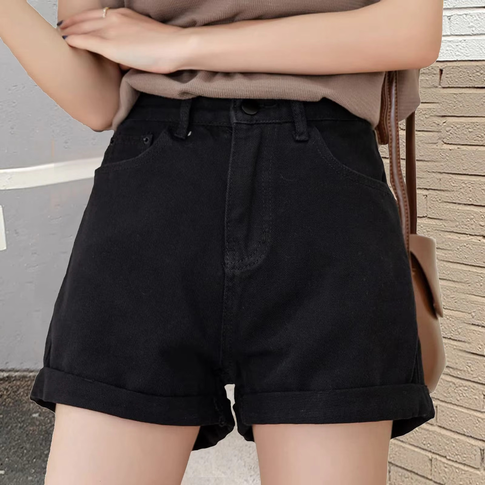 Chic Korean Style Minimalist Fashion High Waisted White Women's Designer Shorts Solid Color Full Matching Denim Shorts Long Pants Street Retro Co