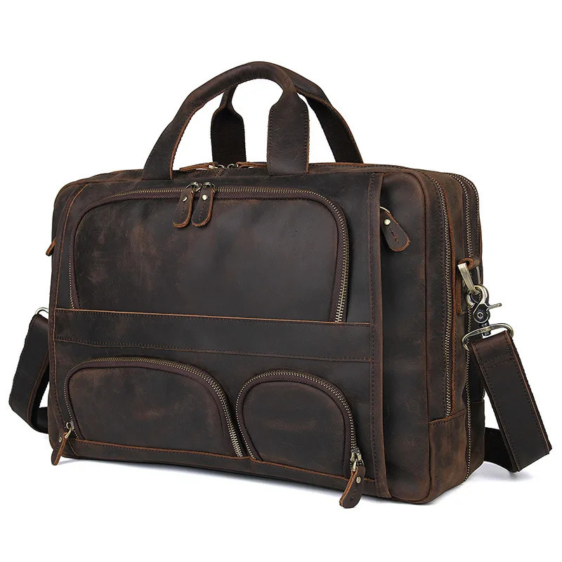 17.3 Inch Laptop Briefcase Genuien Leather Laptop Bag Business Travel Tote Bags Handbags For Men Male Large Brief Case Bag Retro250208