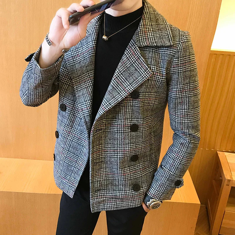 Autumn Winter Mens Short Slim Fit Woolen Coat Double Breasted n Casual Windbreaker Fashion Retro Trench Overcoat 5XLM 250109Z