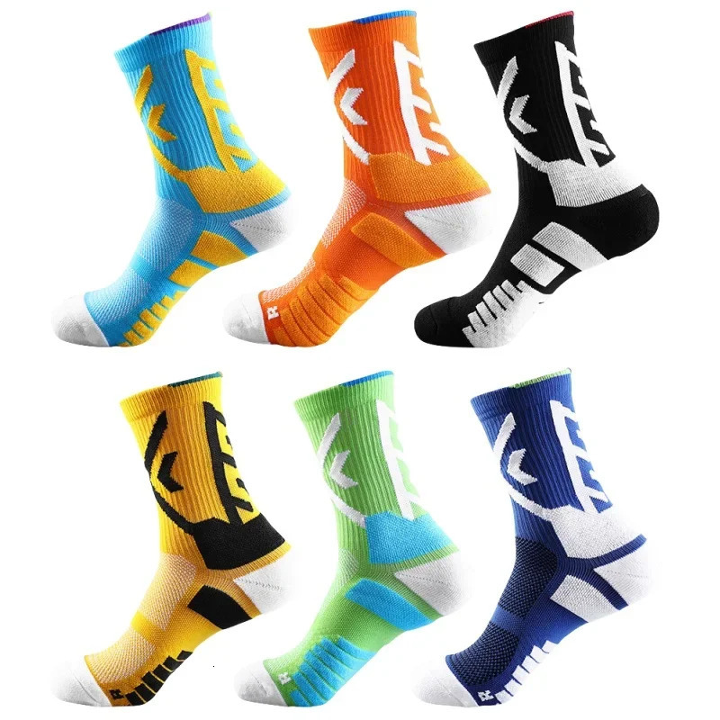 6Pairs/Lot Elite Sport Basketball Socks Compression Running Man Yellow Trend Breathable Long Hiking Damping Athletic Cycling 250118