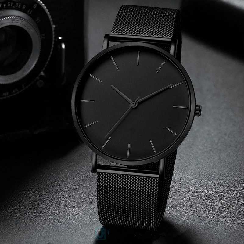 Full Black Minimalist Stainless Steel Watch Fashion Quartz Mesh Clock Males Wristwatches Exquisite Relojes Masculino Relogio Z250207