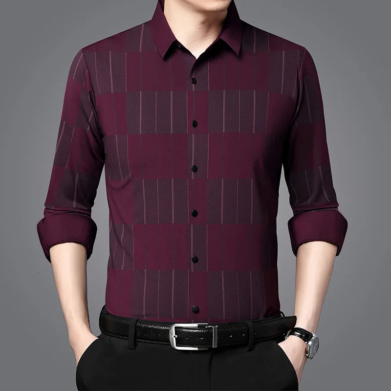 Mens Business Office Plaid Printed PoloNeck Shirt 2023 Fashion Male Clothes Long Sleeve Trend Casual Singlebreasted Shirts 250207