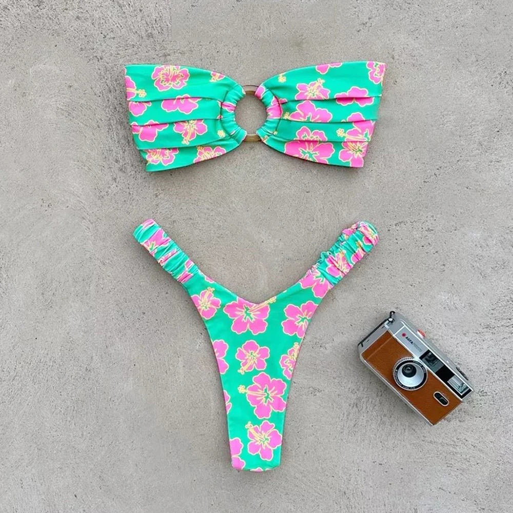 Micro Bikini Push Up Women Swimsuits 2024 Sexy Female Swimwear Brazilian Set Thong Print Beachwear 250208Z