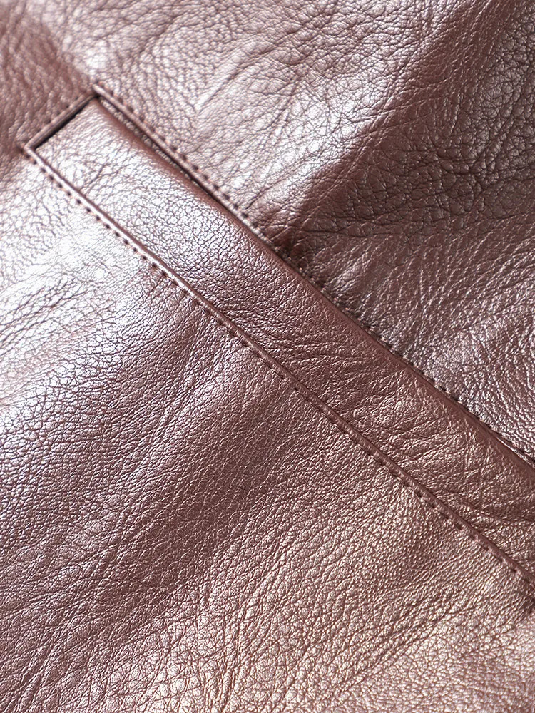 Vintage PU Leather Coat For Women Elegant Turundown Collar Long Sleeve Loose Female Jackets Autumn Locomotive Ladies Outwear 250113