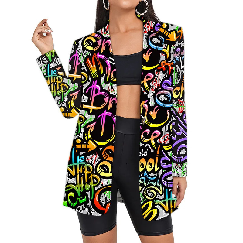 Custom Hip Hop Long Woman Suits Jacket Wholesale Oversized Streetwear Graffiti Blazers Womens Suit Office Clothing Lady Clothes 250207